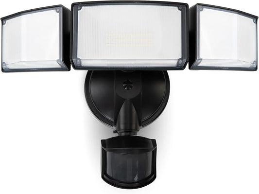 LUTEC 72W 7500LM LED Security Lights Motion Sensor Light Outdoor, 5000K Daylight, IP65 Waterproof, Dusk to Dawn, 3-Head Motion Detected Flood Light for Garage, Yard, Porch(Black) LUTEC