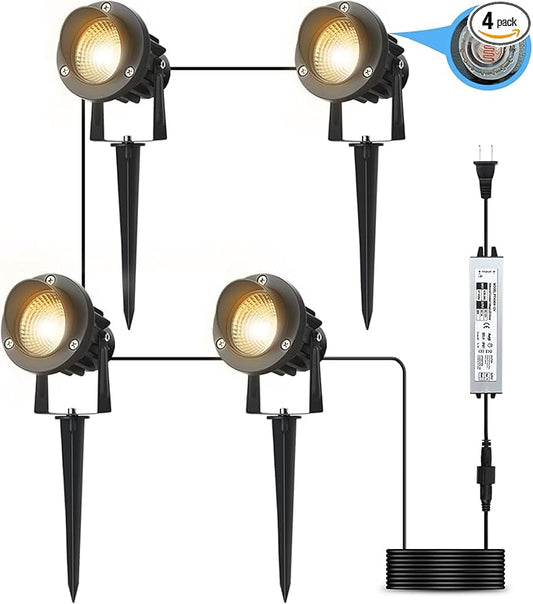 20W Dusk to Dawn led Light Spotlights Outdoor, Low Voltage Warm White Outdoor Spot Lights with Transformer Uplights Waterproof IP65 for Tree Yard Patio Gate Flags Garden 4 Pack Fulanzaren