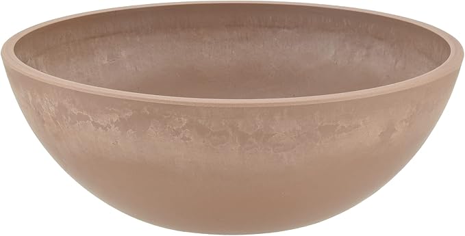 PSW Pot Collection M25TP 10-inch Plastic/Stone/Wood Composite Low Bowl Planter – No Drainage Hole (Drillable), Shallow Indoor/Outer Pot for Succulents, Bonsai, Fairy Gardens, Herbs, Taupe PSW