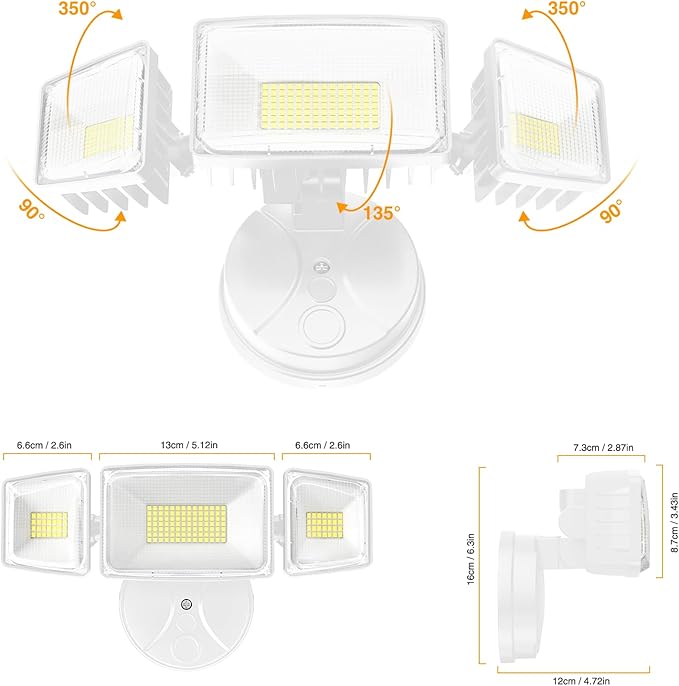 Onforu 100W 11000LM Flood Lights Outdoor, Brightness Security LED Flood Lights with 3 Adjustable Heads, Switch Controlled, IP65 Waterproof 6500K Outside Exterior Flood Light for Yard Garage Eave Patio Onforu