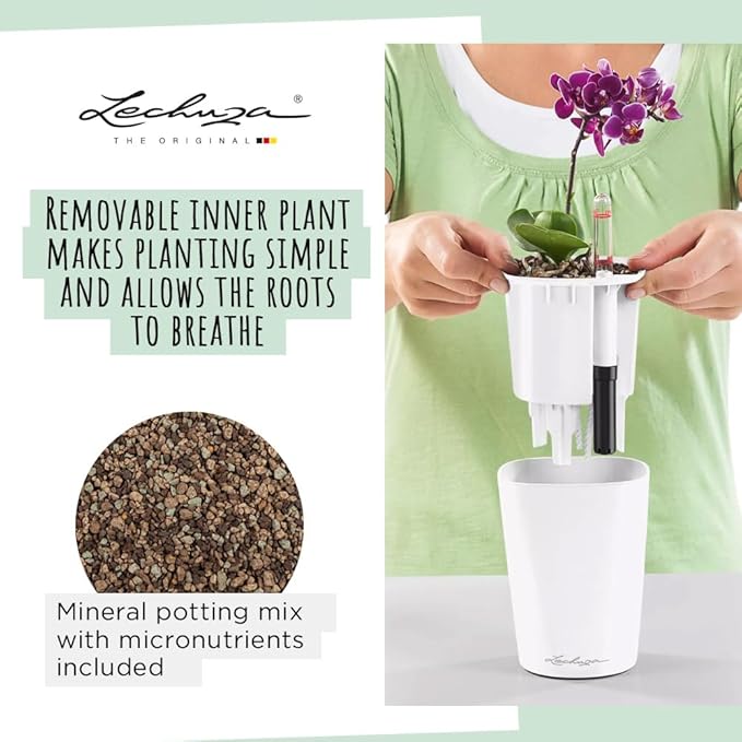 Lechuza 14900 Deltini Self-Watering Planter for Indoor and Outdoor Use, 6" x 6" x 7", White LECHUZA
