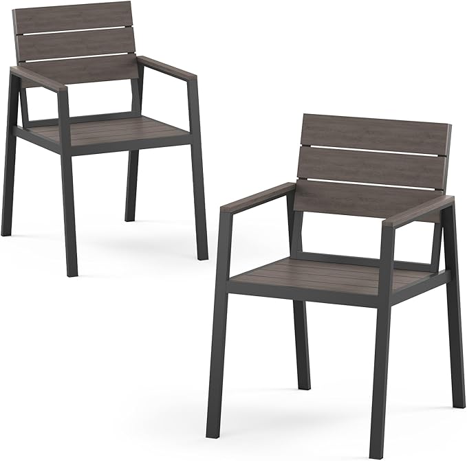 Outdoor Patio Dining Chairs Set of 2, Aluminum & HDPS All-Weather Dining Chairs for Deck, Lawn, Backyard, Pool (Charcoal) ComfCove