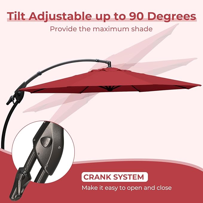 Grand patio 12FT Outdoor Cantilever Umbrella Large Round Aluminum Offset Umbrella with Base for Garden Deck Patio (Red, 12 FT) GrandPatio