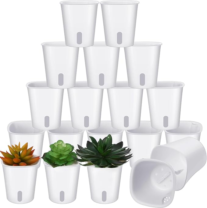 20 Pcs 3 Inch Self Watering Pots Self Watering Planters for Indoor Planters Plastic Garden Flower Pots with Level Indicator Vents for Herbs Ziliny