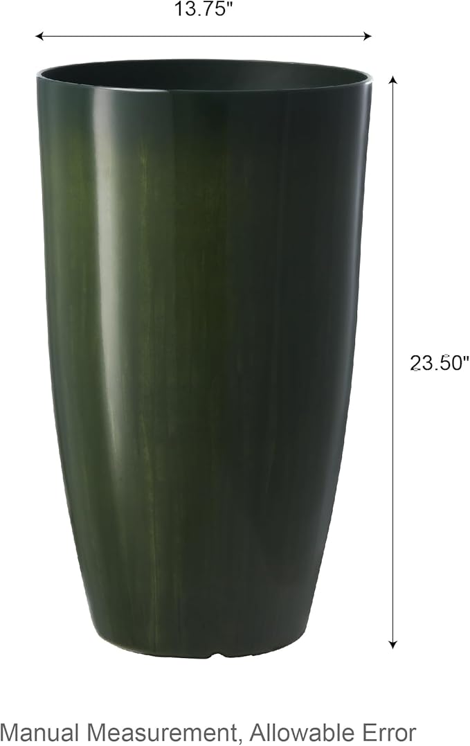 Glitzhome 23.5" H Large Tall Planter for Outdoor Plants,Set of 2 Plastic Tall Planters with Drainage Holes,Round Tapered Faux Ceramic Gradient Green Flower Tree Pots for Porch Patio Indoor Outdoor Glitzhome