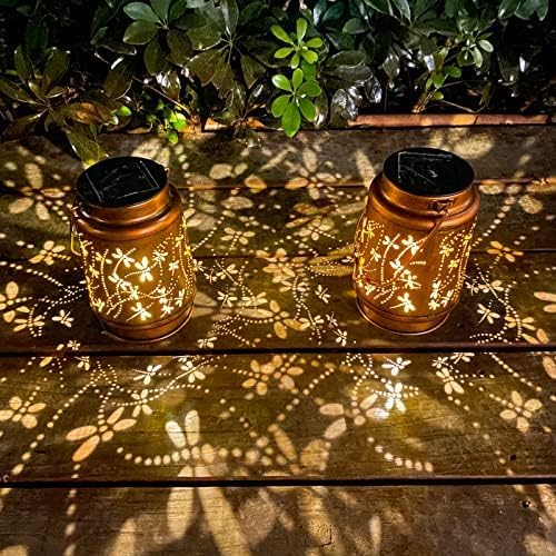 Dragonfly Birthday Gifts for Women Mom Grandma Solar Lanterns Outdoor Waterproof Garden Decor Metal Hanging LED Decorative Light for Patio Yard Lawn Backyard Front Porch Gardening Gifts DIBIEECN