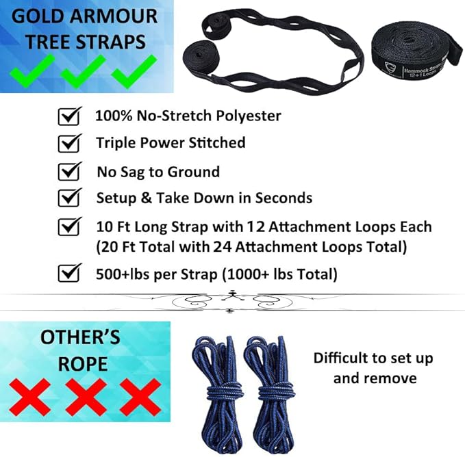 Gold Armour Camping Hammock - XL Double Hammock Portable Hammock Camping Accessories Gear for Outdoor Indoor with Tree Straps, USA Based Brand (Red and Black) GoldArmour