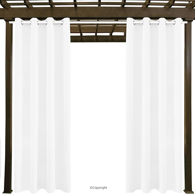 Waterproof Outdoor Curtain W52 x L84 - Grommet Top Sunlight Blocking Window Treatment Drapes Blackout Curtains for Home Bedroom Living Room Outdoor Patio Porch Pergola Cabana Gazebo (Pure White) DivaenCamino