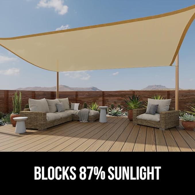 GORILLA GRIP Heavy Duty Sun Shade, UV Protection Fade Tear and Rust Resistant Rectangle Sunshade Canopy, Curved Edges Blocks Sunlight, Breathable Sail, Outdoor Patio, Lawn Garden, 6x10 FT Sand GorillaGrip