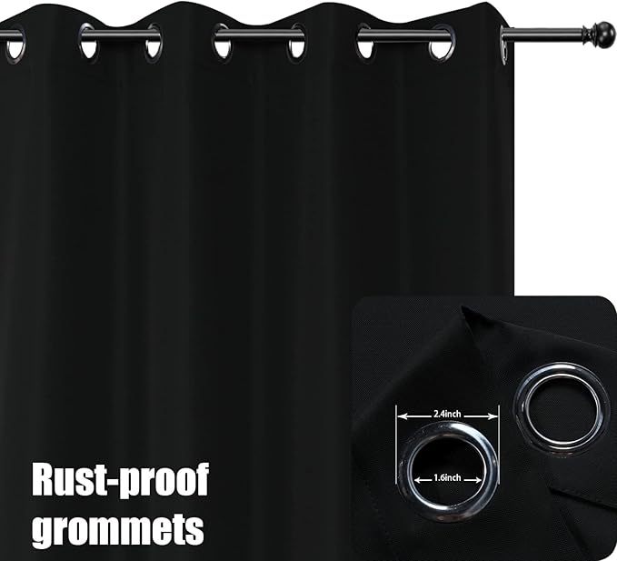BONZER Waterproof Indoor/Outdoor Curtains for Patio Thick Privacy Grommet Curtains for Bedroom, Living Room, Porch, Pergola, Cabana, 1 Panel, 54W x 120L inch, Black Bonzer