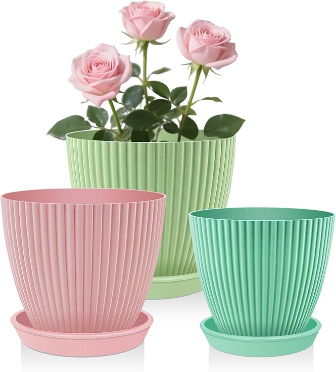 SupKing Plant Pots 5/4/3.5 Inch Set of 3,Small Mini Cute Plastic Flower Pots Planters with Mesh Drainage Holes Green Pink Blue Nursery Round Planting Pot for Indoor Outdoor Garden Plants SupKing