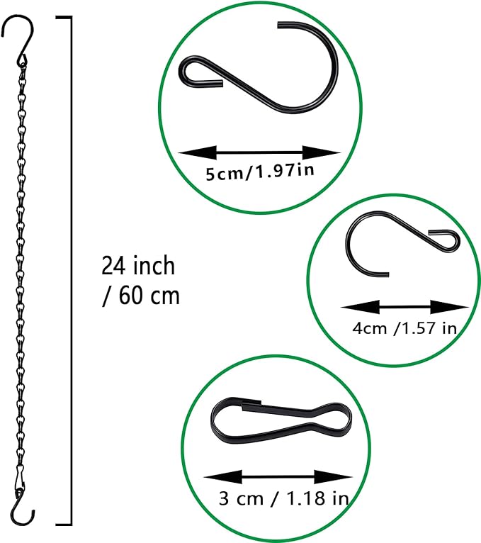 RIFNY Hanging Chains with Hooks, 10 Pieces 24 Inch Black Chain for Hanging Bird Feeders Planters Baskets Billboards Lanterns Wind Chimes Ornaments Outdoor/Indoor Use (24 inch 10pcs) RIFNY