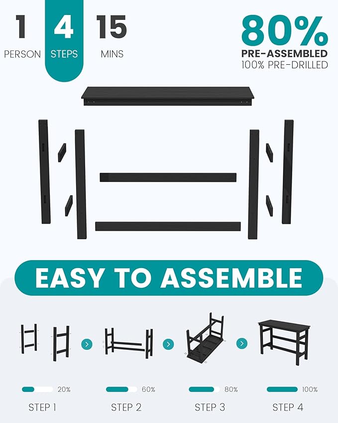 SERWALL 41" Outdoor Bar Table, All Weather HDPE Patio Bar Counter Height Table, Rectangle Patio Bar Table for Outside, Garden, Backyard, Balcony, Poolside, Black SERWALL