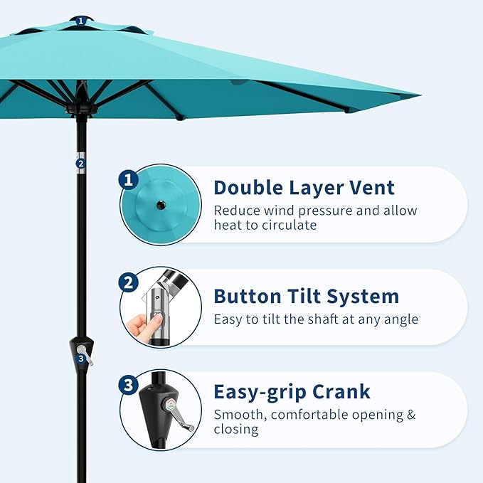 Garvee 10FT Patio Umbrella - Outdoor Table Umbrella with Smooth Crank Lift, Push Button Tilt and 8 Sturdy Ribs - Market Umbrella UV Protection Waterproof for Pool, Deck, Yard, Garden (Sky Blue) Garvee