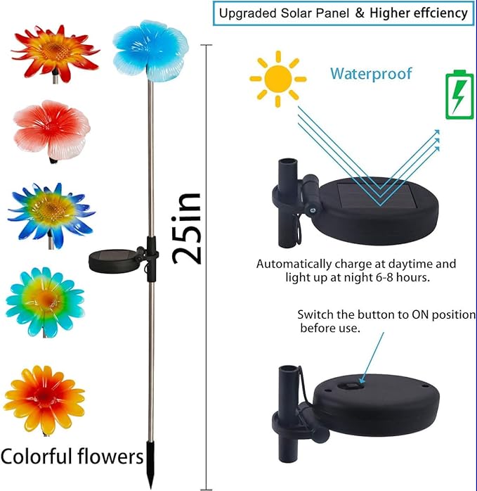EiGreen 6 Pack Solar Garden Lights Outdoor Decor,Stake Yard Figurine Colorful Flower Light, Housewarming Ornament for Patio, Lawn, Yard, Pathway (Art Deco) EigreenSolaroutdoorlights