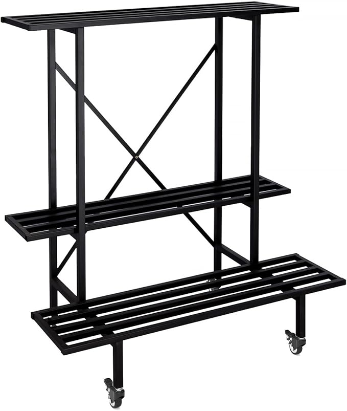 Zhongma 3 Tier Metal Heary Duty Plant Stand with Wheels, 35.43 L x 17.5 W x 38.6H . Space saving Plant Stand Zhongma