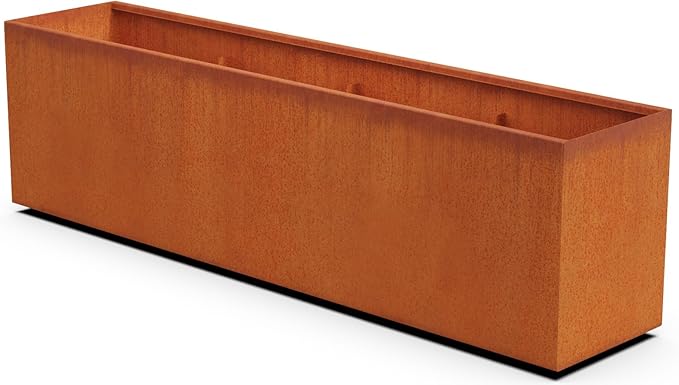 Plantercraft Large Rectangular Planters for Outdoor Plants | Extra Large 84x18x24 Corten Steel Planter Box for Patios and Gardens | Heavy Duty Metal Planter Plantercraft