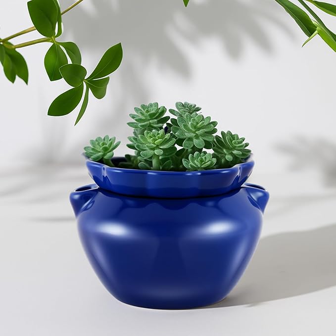 4 Sets African Violet Pots 4 Inch Self Watering Pot for Indoor Ceramic Self Watering Planter for Flower Lovers Ideal Plant Pot Thriving Flower Maintenance Sunnychicc