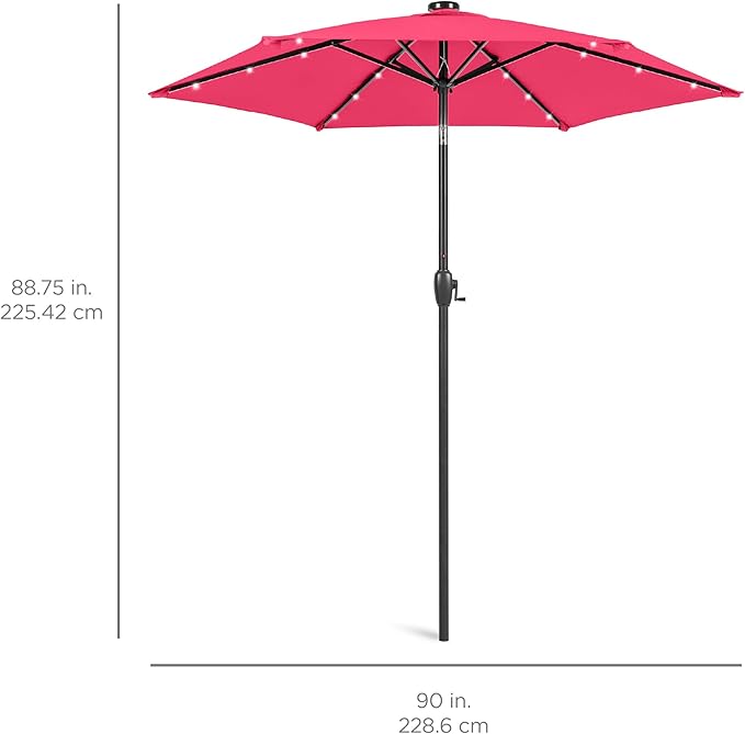 Best Choice Products 7.5ft Outdoor Solar Market Table Patio Umbrella for Deck, Pool w/Tilt, Crank, LED Lights - Hot Pink BestChoiceProducts