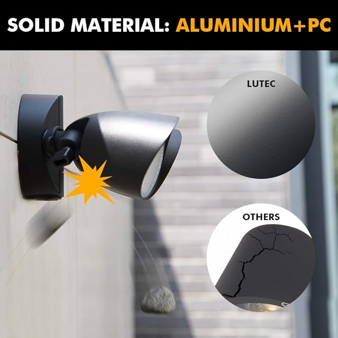 LUTEC 6222B-D2D 3500 Lumen 32 Watt Dusk to Dawn Dual-Head Flood Light Outdoor Waterproof Exterior Security Floodlight Light, Full Metal Design for Patio, Garden, Yard-Black LUTEC