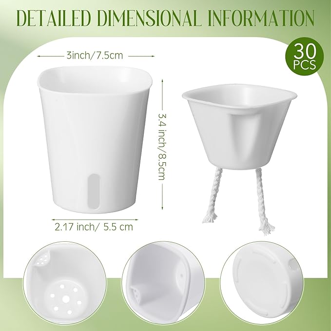 30 Pcs 3 Inch Self Watering Pots Self Watering Planters for Indoor Planters Plastic Garden Flower Pots with Level Indicator Vents for Herbs Ziliny