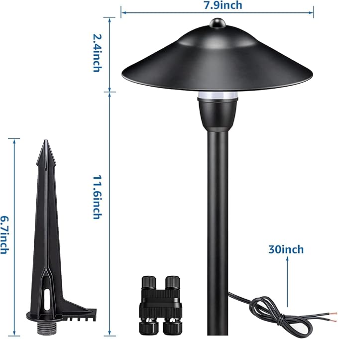SUNVIE Low Voltage Pathway Lights Wired Path Light Outdoor 3W 12-24V 3000K Waterproof Aluminum LED Landscape Lights with Connector for Garden Walkway Yard - ETL Listed Cord, 8 Pack SUNVIE