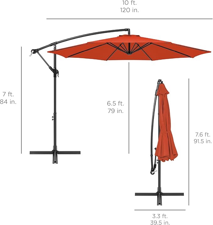 Best Choice Products 10ft Offset Cantilever Hanging Market Patio Umbrella, 8 Sturdy Ribs, Easy Adjustment - Rust BestChoiceProducts