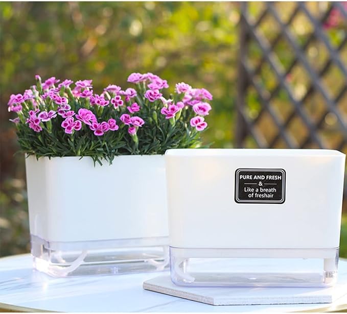 FAMZ Self Watering Planters 4 Pack，Self Watering Pots for Indoor Plants，Automatic Moisturizing，Transparent Square Flower Pot for Indoor and Outdoor Plants，Succulents，Violets，Ivy FAMZ