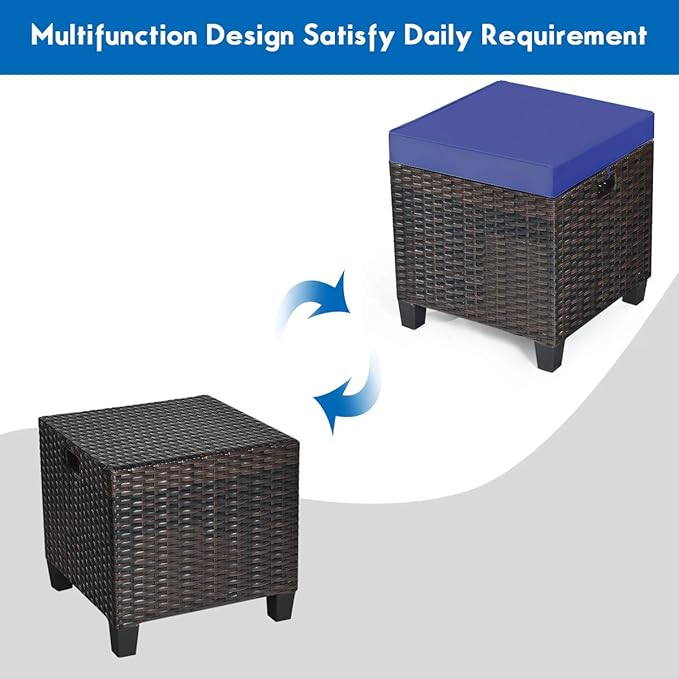 Tangkula 2 Pieces Outdoor Patio Ottoman, All Weather Rattan Wicker Ottoman Seat, Patio Rattan Furniture, Outdoor Footstool Footrest Seat w/Removable Cushions TANGKULA