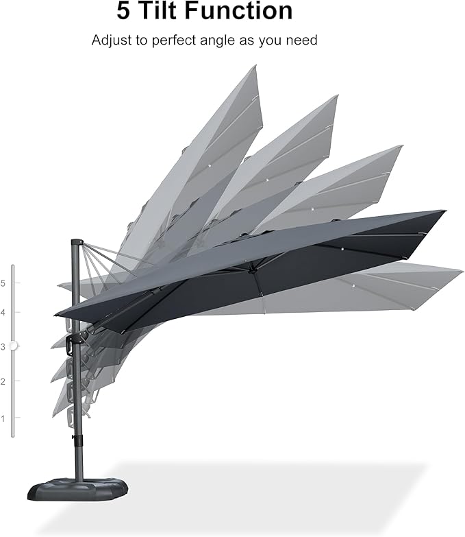 PURPLE LEAF 11.5' X 8.2' Tilting Patio Umbrella with Base Outdoor Cantilever Swivel Rectangle Umbrella Aluminum Offset Umbrella with 360-degree Rotation for Garden Deck Pool Patio Light Grey PURPLELEAF