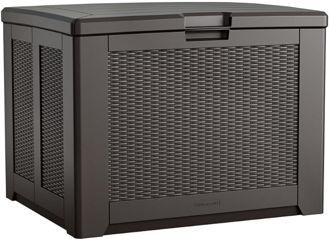 Rubbermaid Medium Resin Outdoor Storage Deck Box (74 Gal) Weather Resistant Brown Deck Organization for Home/Backyard/Pool Chemicals/Toys/Garden Tools/Porch/Patio Cushions Rubbermaid
