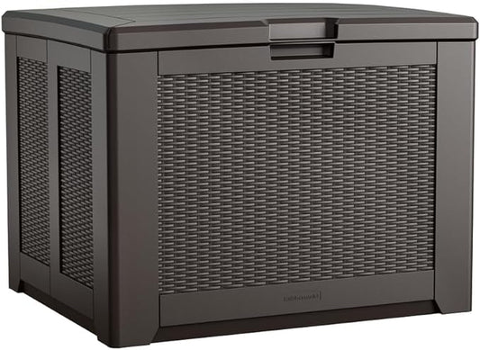 Rubbermaid Medium Resin Outdoor Storage Deck Box (74 Gal) Weather Resistant Brown Deck Organization for Home/Backyard/Pool Chemicals/Toys/Garden Tools/Porch/Patio Cushions Rubbermaid