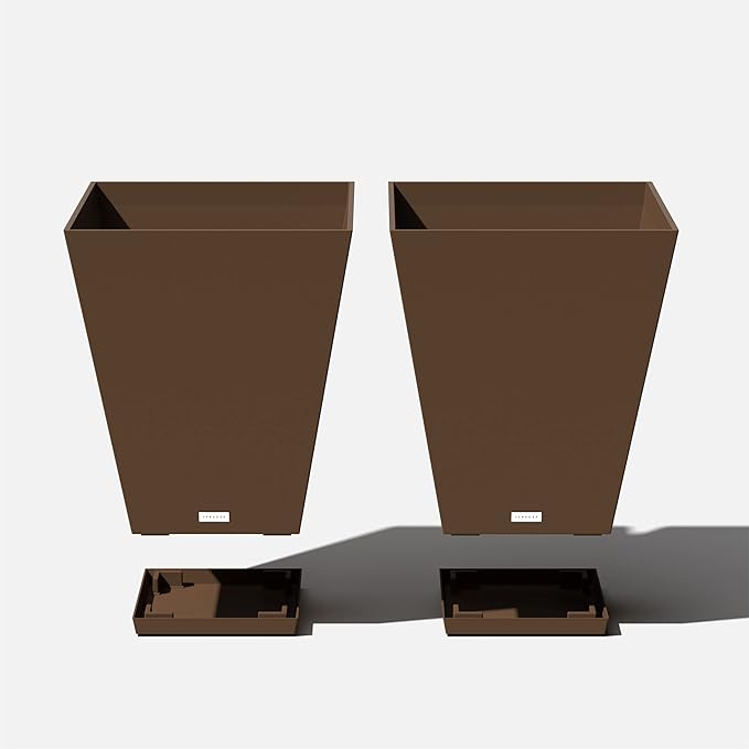 Veradek Nobleton Indoor/Outdoor Wide Square Planter (Espresso, 22 inch - 2 Pack with 2 Saucer Trays) VeradekOutdoor