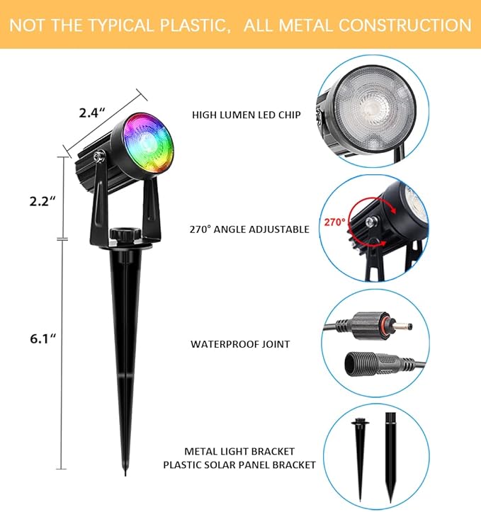 APONUO Christmas Solar Spot Lights Outdoor Color Changing,2 Colors Modes Metal Solar Landscape Lighting RGB Spotlights Waterproof 6-in-1 Wall Lamp for Patio, Pathway, Yard, Garden, Holiday Decoration APONUO