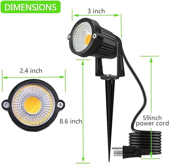Romwish LED Landscape Spotlights, 10W Outdoor Spotlights for Yard, 3000K Warm White, 120V AC Spot Light with Ground Spike, Waterproof Landscape Lighting for House Garden Lawn Decorative (12Pack/10W) ROMWISH
