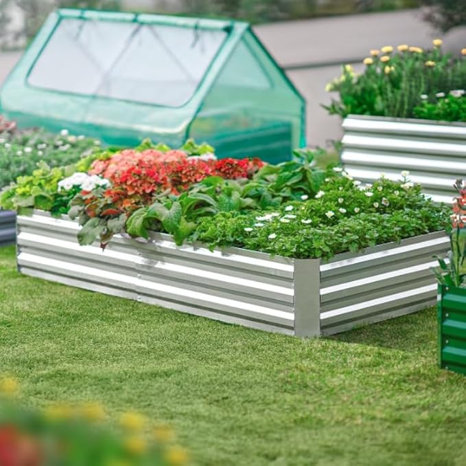 Quictent 6x3x1ft Galvanized Raised Garden Bed with Cover Metal Planter Bottomless Box w/ 2 Large Screen Windows Mini Greenhouse 20pcs T-Tags 1 Pair Gloves Outdoor Growing Vegetables (Green) QUICTENT