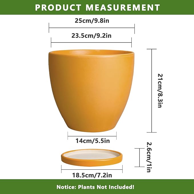 10 Inch Plant Pot - Ceramic Planter with Drainage Hole and Saucer, Modern Flower Pot, Round Planters for Indoor Plants, Home Patio Bathroom Porch Garden Living Room Decor, Orange EPFamily