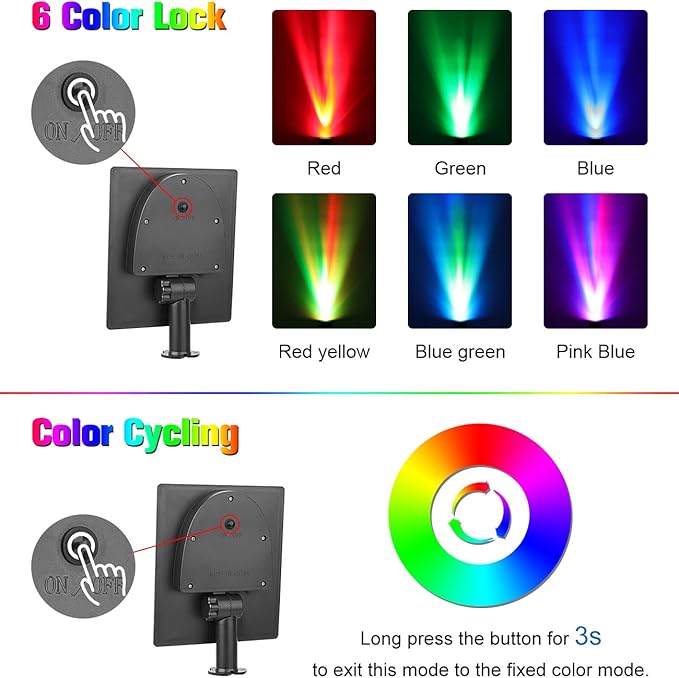 APONUO Christmas Solar Spot Lights Outdoor Color Changing,2 Colors Modes Metal Solar Landscape Lighting RGB Spotlights Waterproof 6-in-1 Wall Lamp for Patio, Pathway, Yard, Garden, Holiday Decoration APONUO