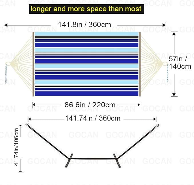 Quilted Fabric Double Hammock Won't flip with Stand and Spreader Bars,Safer and Sturdier,Quality Hammocks for Outdoor Indoor Patio Yard Two Sided Dual use red/Blue GOCAN
