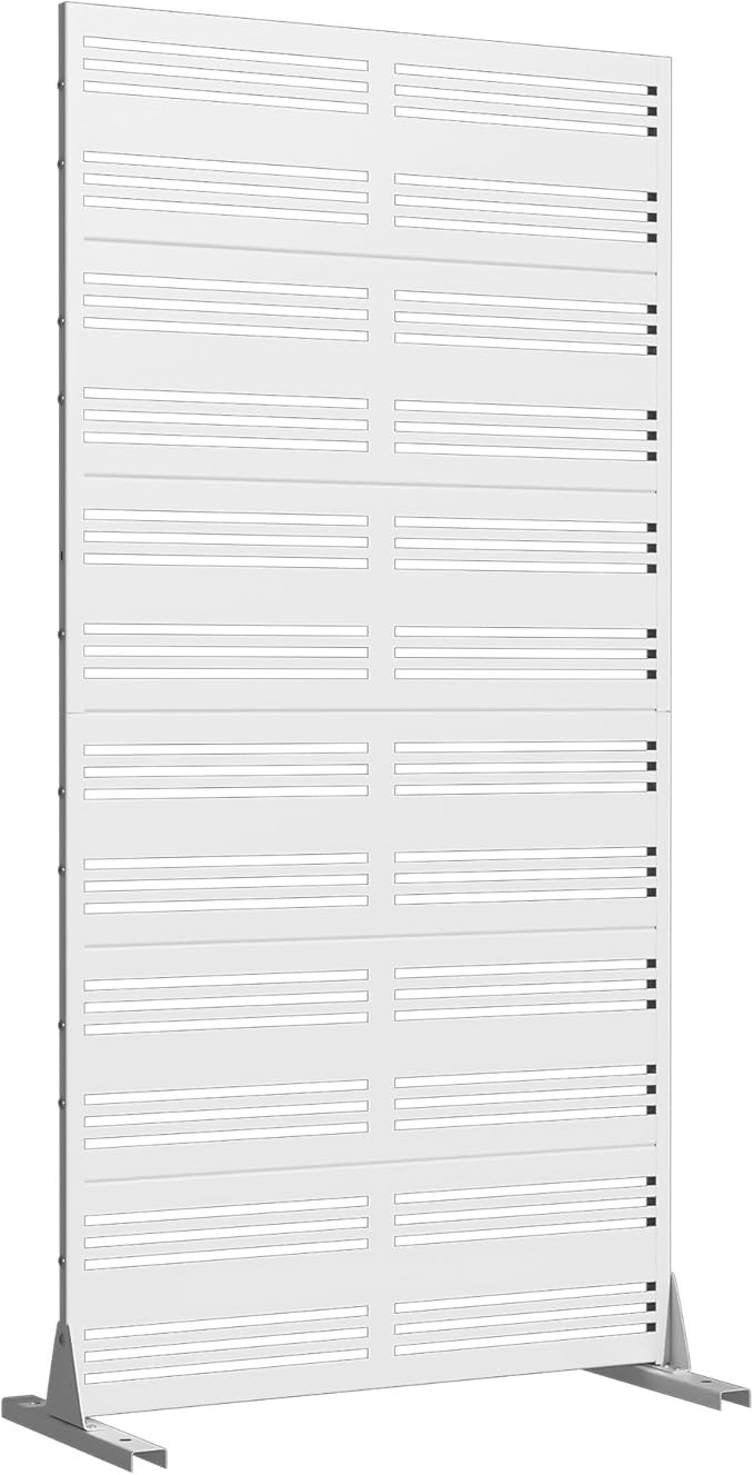 Casaphoria 72" H x 35" W Metal Privacy Screen, Outdoor Freestanding Decorative Divider for Patio, Deck, Balcony, and Garden with Stable Base, White-Harold Casaphoria