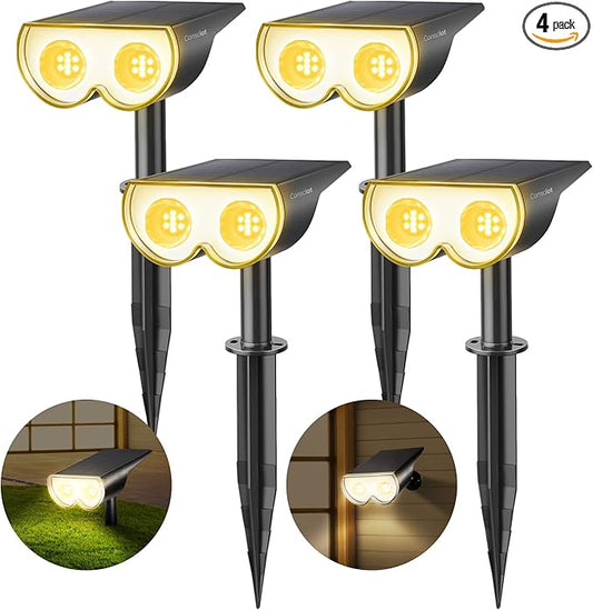 Consciot Solar Spot Lights Outdoor, 16 LEDs IP67 Waterproof, Auto On/Off Landscape Spotlights, 2-in-1 Adjustable Wall Lights for Garden Yard Pathway, 4 Pack (Warm White) Consciot