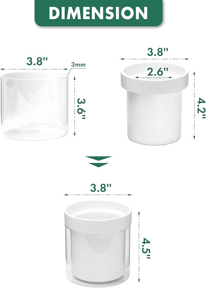 Phoenix Vine 4 Inch Self Watering Planter, White Terracotta Clay Pot with Glass Reservoir for Indoor Plants, Herbs, Flowers, Set of 3, 52-B-E-3 Phoenix+Vine