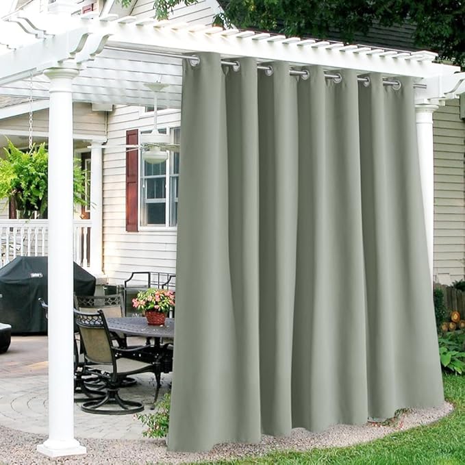 RYB HOME Extra Wide Outdoor Curtains for Patio Waterproof Heavy Duty Thermal Insulated in Summer Full Coverage Privacy for Gazebo, Cabana & Pergola, W100 x L90, Sea Green, 1 Panel RYBHOME
