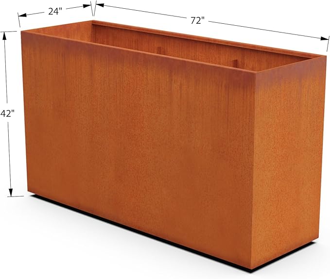 Plantercraft Large Rectangular Planters for Outdoor Plants | 72x24x42 Inch Corten Steel Planter | Extra Large Outdoor Planter Box for Patio Privacy Screen & Commercial Landscaping | Made in USA Plantercraft