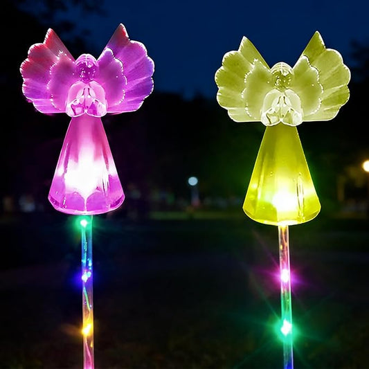 Solar Angel Lights Outdoor Decor - 2 Pack Decorative Color Changing Waterproof LED Angel Stake Lights for Cemetery Grave Garden Patio Yard Art Lawn Decoration, Grave Markers, Memorial Gifts XKYQSY
