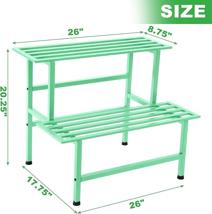 Metal Plant Stand Outdoor Plant Shelf Indoor,2 Tier Heavy Duty Ladder Plant Stands for Multiple Plants,26" L x 20.25" H x 17.75" W,Mint Green Dipion
