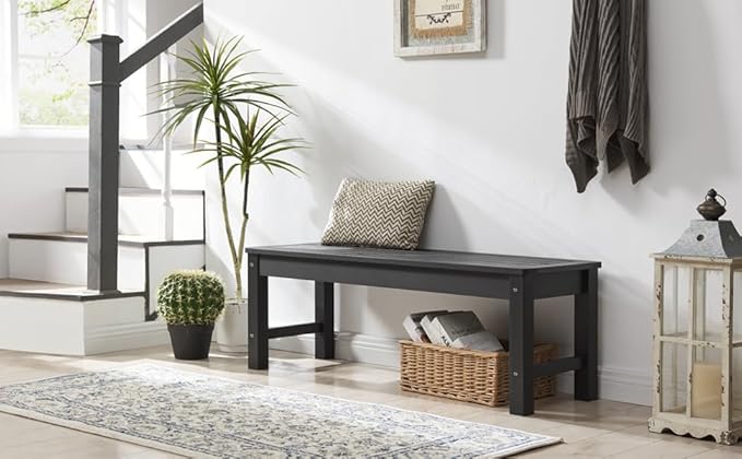 Psilvam Knight Bench, Two Person Outdoor Poly Lumber Patio Backless Bench, Weatherproof Garden Bench That Never Rot and Fade, Suit for Garden, Porch and Park (Black) PsilvamGardenFurniture
