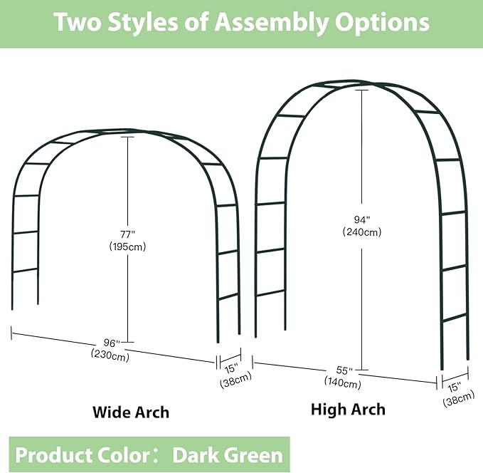 RUBFAC 94" Metal Garden Arch Trellis for Climbing Plants Outdoor, Garden Arbors and Arches, Halloween Archway for Pumpkin Balloon Rose Vines Wedding Christmas Birthday Party Decorations, Army Green RUBFAC