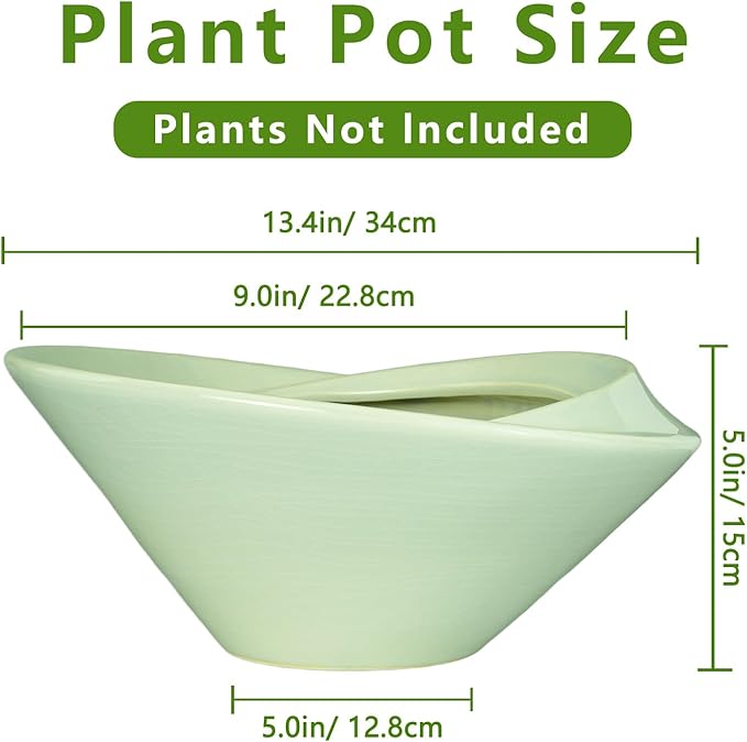 Ceramic Bonsai Pots - Large Succulent Planter 13 Inch Plant Pot Indoor Succulent Pot with Drainage Hole Outdoor Planter Bonsai Tree Pot for House Home Garden Office Decor Green Teagas