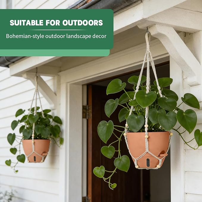 Self-Watering Hanging Planters for Indoor Plants Set 2-Piece Includes Plant Hanging Pot, Drainage-Hole Hanging Pot, and Hanging Basket Rack (Terracotta,10 Inches) Rootora